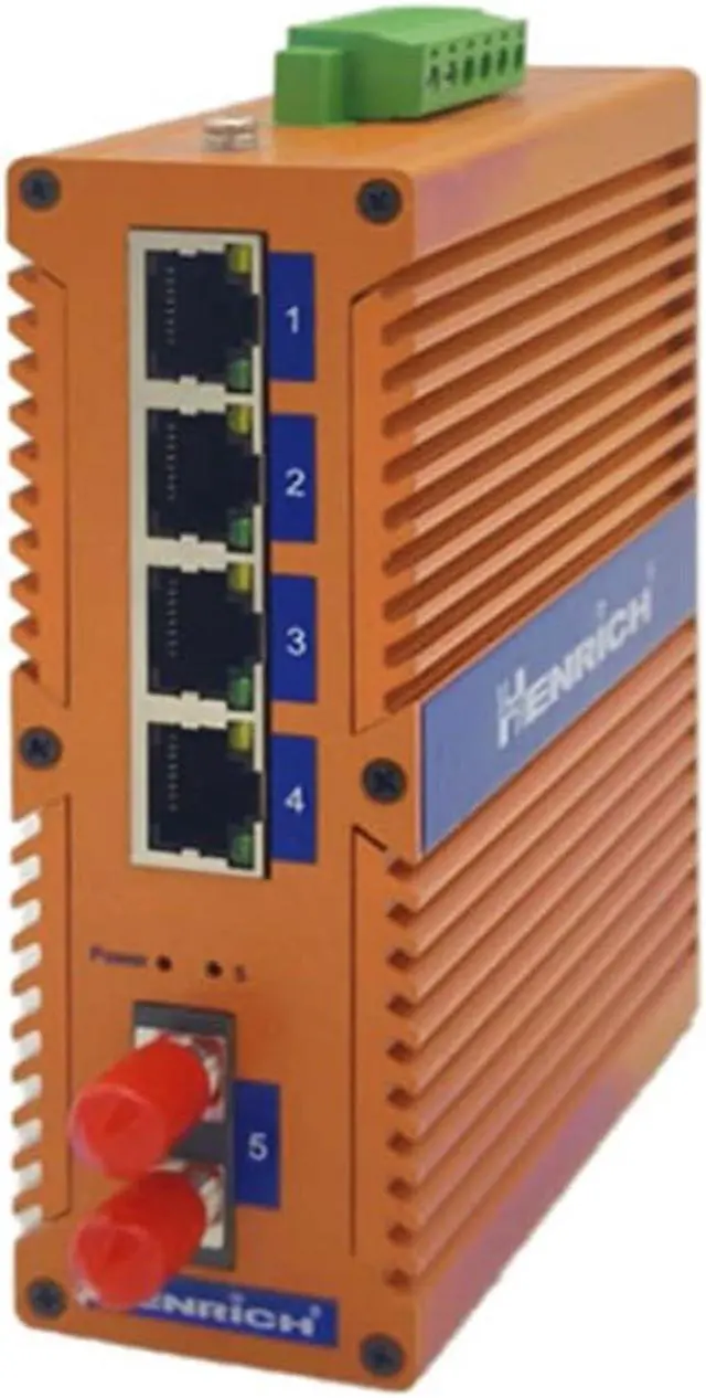Alt view image 3 of 3 - Henrich 4x1000Mbps Copper Port 1 ST Multi-Mode Fiber Port Din-Rail Switch