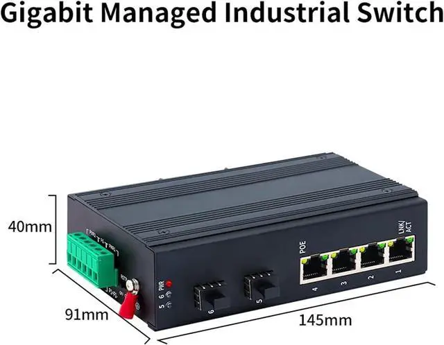 Alt view image 2 of 7 - 6 Port Gigabit Managed Industrial Switch 1000Mbps Web Managed Network Ethernet Switch DIN Rail Mounted IP40 Protection