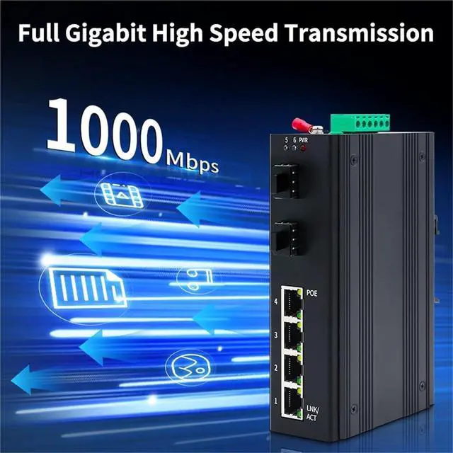 Alt view image 3 of 7 - 6 Port Gigabit Managed Industrial Switch 1000Mbps Web Managed Network Ethernet Switch DIN Rail Mounted IP40 Protection