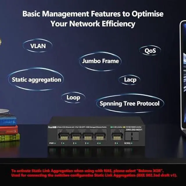 Main image of Real HD 5 Port 2.5G Managed Ethernet Network Switch, 1 x 10G SFP+ Port