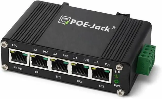 Main image of Industrial 5 Ports Gigabit 12V PoE Switch, Switch Support 1248V DC Input to 48V PoE , 4 x POE Output IEEE 802.3af/at Ports 30W up to 120W, IP40 for POE-Jack/Solar Power/Automation
