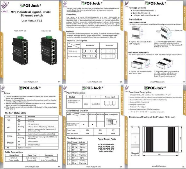 Alt view image 4 of 5 - Industrial 5 Ports Gigabit 12V PoE Switch, Switch Support 1248V DC Input to 48V PoE , 4 x POE Output IEEE 802.3af/at Ports 30W up to 120W, IP40 for POE-Jack/Solar Power/Automation