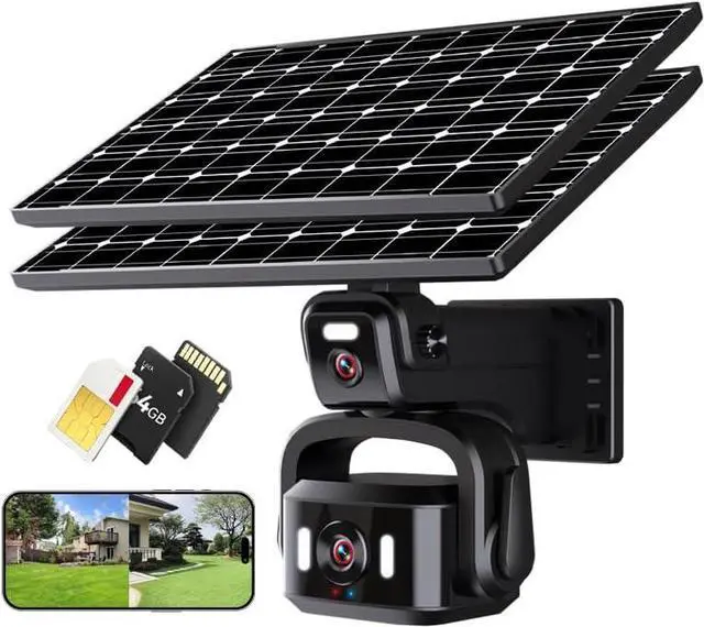 Main image of Neye 4G Cellular Security Camera 4K, Wireless Solar Outdoor Camera Dual Lens Bullet-PTZ Cam 360° View, AI Tracking, Built in SIM Card with 64g sd Card,Two Solar Panels,12000mah Battery