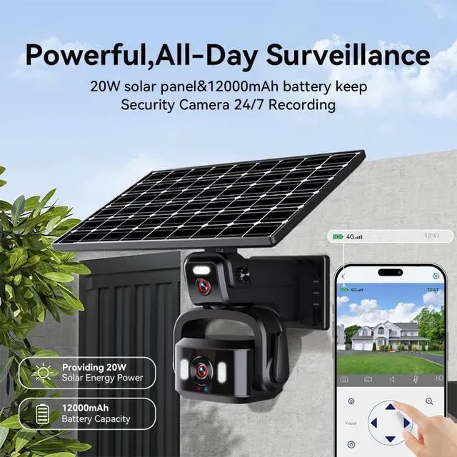 Alt view image 2 of 7 - Neye 4G Cellular Security Camera 4K, Wireless Solar Outdoor Camera Dual Lens Bullet-PTZ Cam 360° View, AI Tracking, Built in SIM Card with 64g sd Card,Two Solar Panels,12000mah Battery