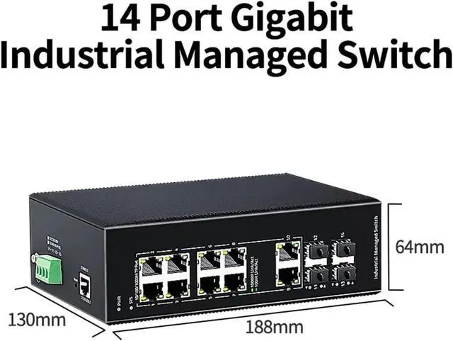 Alt view image 2 of 2 - Industrial Din Rail Switch Gigabit Ethernet Gigabit Industrial Managed Switch 14 Port 1000Base-T Network Ethernet Switcher,DIN Rail 2.5G SFP Uplink L2