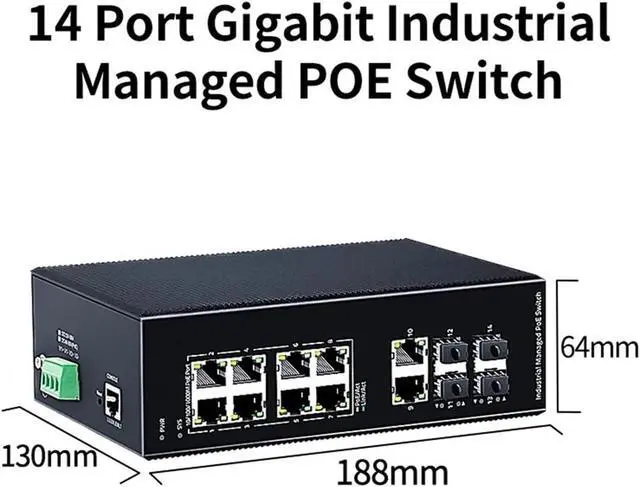 Alt view image 2 of 2 - Industrial Din Rail Switch Gigabit Ethernet 14 Port Industrial Managed POE Switch,1000Base-T DIN Rail Network Ethernet Switcher with 2.5G SFP Port L2