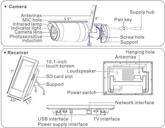 Alt view image 5 of 6 - 4UCam 1080P HD Digital Wireless Home Security Camera System 4CH 10 Inch HD Touch Split Screen LCD Monitor Indoor Outdoor 2.0 Megapixel Camera (1 Camera Set)