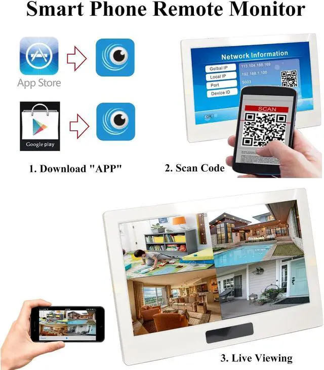 Alt view image 3 of 6 - 4UCam 1080P HD Digital Wireless Home Security Camera System 4CH 10 Inch HD Touch Split Screen LCD Monitor Indoor Outdoor 2.0 Megapixel Camera (1 Camera Set)