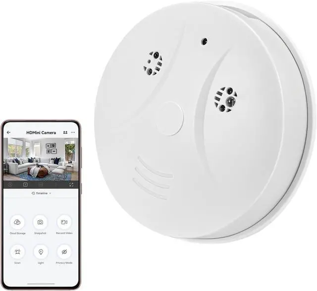 Main image of 1080P WiFi Hidden Smoke Detector Camera, Portable Home Security Nanny Cam with Night Vision, App Control & Loop Recording for Indoor Spaces