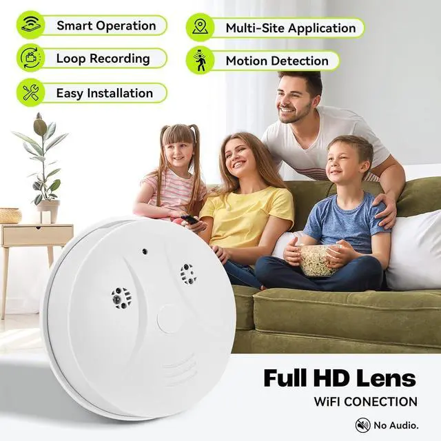 Alt view image 2 of 7 - 1080P WiFi Hidden Smoke Detector Camera, Portable Home Security Nanny Cam with Night Vision, App Control & Loop Recording for Indoor Spaces