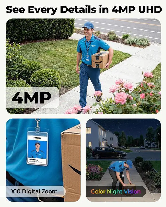 Alt view image 2 of 7 - 4MP Outdoor Security Cameras Solar Powered 360°PTZ, No Subscription, Local Storage, Color Night Vision, 5G & 2.4G WiFi Wireless Camera System for Home Exterior, IP66