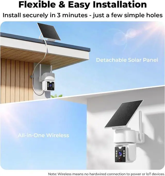 Alt view image 5 of 7 - 4MP Outdoor Security Cameras Solar Powered 360°PTZ, No Subscription, Local Storage, Color Night Vision, 5G & 2.4G WiFi Wireless Camera System for Home Exterior, IP66