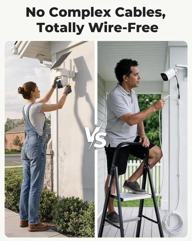 Alt view image 6 of 7 - 4MP Outdoor Security Cameras Solar Powered 360°PTZ, No Subscription, Local Storage, Color Night Vision, 5G & 2.4G WiFi Wireless Camera System for Home Exterior, IP66