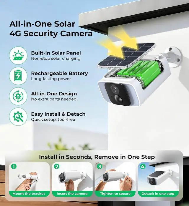Alt view image 3 of 7 - VSKY 4G LTE Cellular Security Camera with Lifetime Free Unlimited Data
