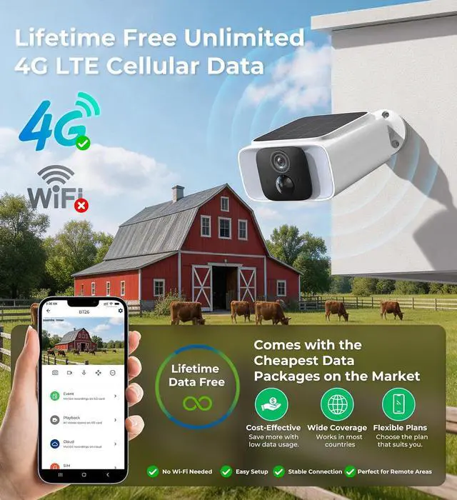 Alt view image 2 of 7 - VSKY 4G LTE Cellular Security Camera with Lifetime Free Unlimited Data