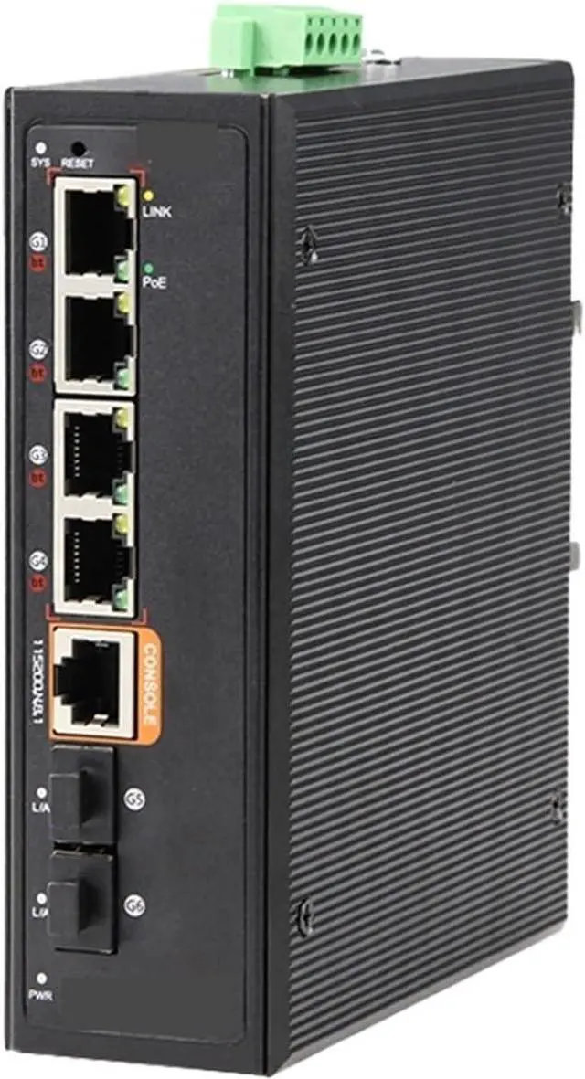 Main image of Industrial Din Rail Switch Gigabit Ethernet L2+Management 6-Port Gigabit BT Industrial Ethernet POE Switch 2 * Gigabit SFP Port+4 * 1000M RJ45 BT Port Switch