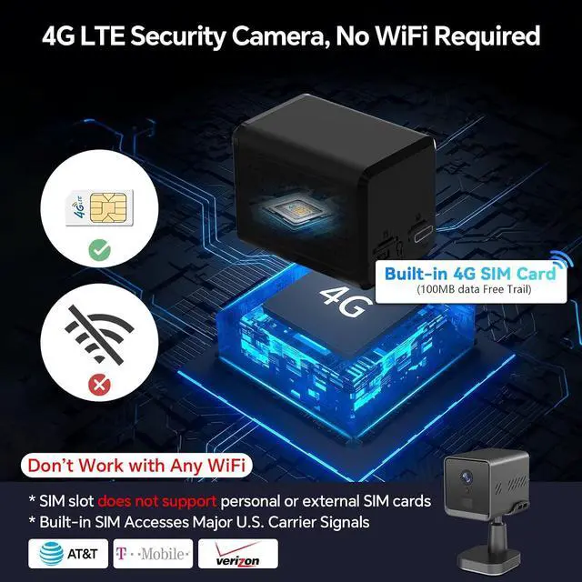 Alt view image 3 of 7 - 2K Mini 4G LTE Wireless Security Hidden Camera No WiFi Needed