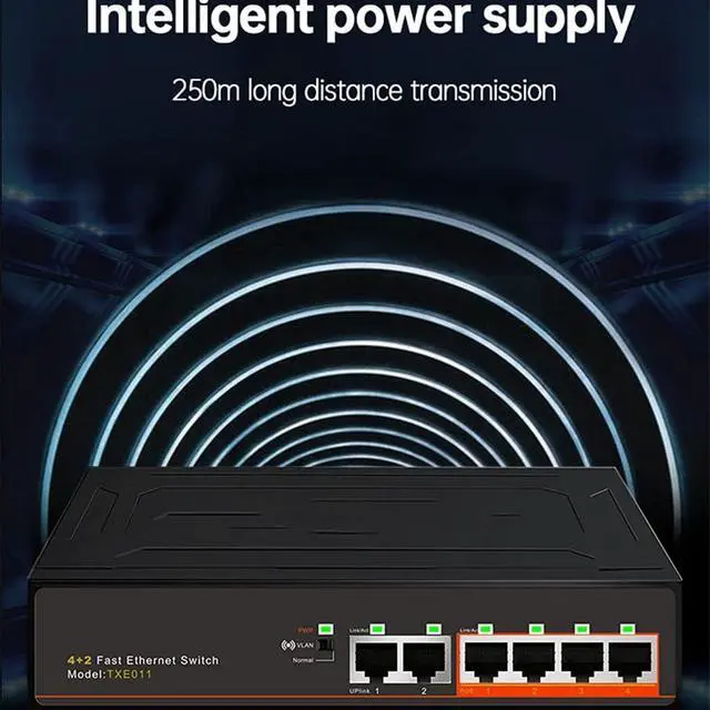 Alt view image 3 of 5 - 4-Port +2 UP- 100Mbps Poe Switch Fast Ethernet Network 250M Transmission 52V 1.25A VLAN Power Connect (Color : As Shown, Size : One Size) (As Shown One Size)
