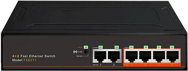 Main image of 4-Port +2 UP- 100Mbps Poe Switch Fast Ethernet Network 250M Transmission 52V 1.25A VLAN Power Connect (Color : As Shown, Size : One Size) (As Shown One Size)