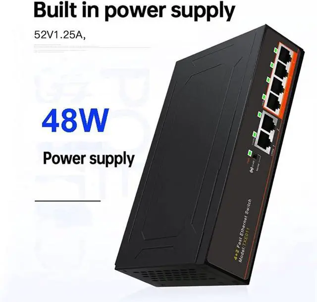 Alt view image 2 of 5 - 4-Port +2 UP- 100Mbps Poe Switch Fast Ethernet Network 250M Transmission 52V 1.25A VLAN Power Connect (Color : As Shown, Size : One Size) (As Shown One Size)