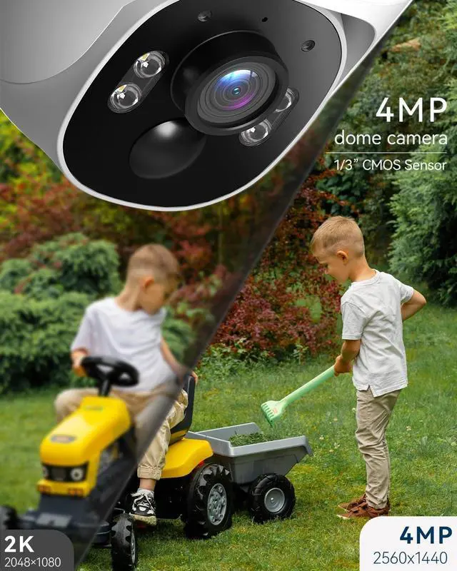 Alt view image 5 of 7 - Solar Security Cameras Wireless Outdoor System with 10'' Touch Monitor 10CH NVR, 4MP WiFi6 Cameras for Home Security, 355° Pan 90° Tilt, Night Color, 2-Way Audio, 500G HDD, 0 Monthly Fee, 4 Cam-Kit