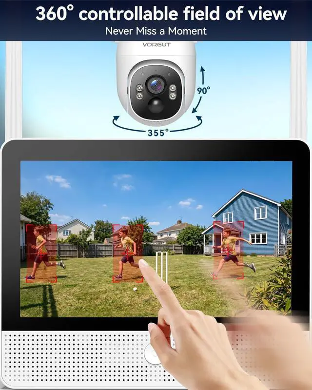 Alt view image 2 of 7 - Solar Security Cameras Wireless Outdoor System with 10'' Touch Monitor 10CH NVR, 4MP WiFi6 Cameras for Home Security, 355° Pan 90° Tilt, Night Color, 2-Way Audio, 500G HDD, 0 Monthly Fee, 4 Cam-Kit