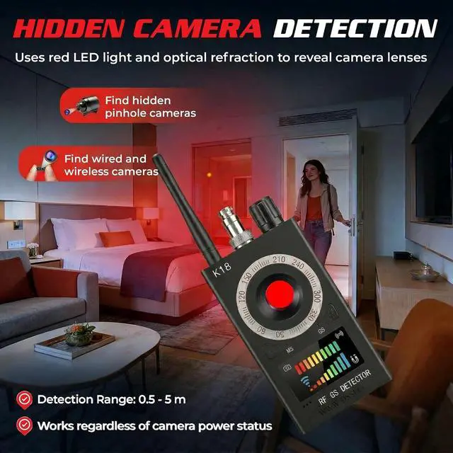 Alt view image 2 of 7 - SPY SPOT Hidden Camera Detector, RF Bug Detector, Spy Devices Finder, Black
