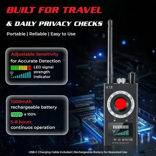 Alt view image 5 of 7 - SPY SPOT Hidden Camera Detector, RF Bug Detector, Spy Devices Finder, Black