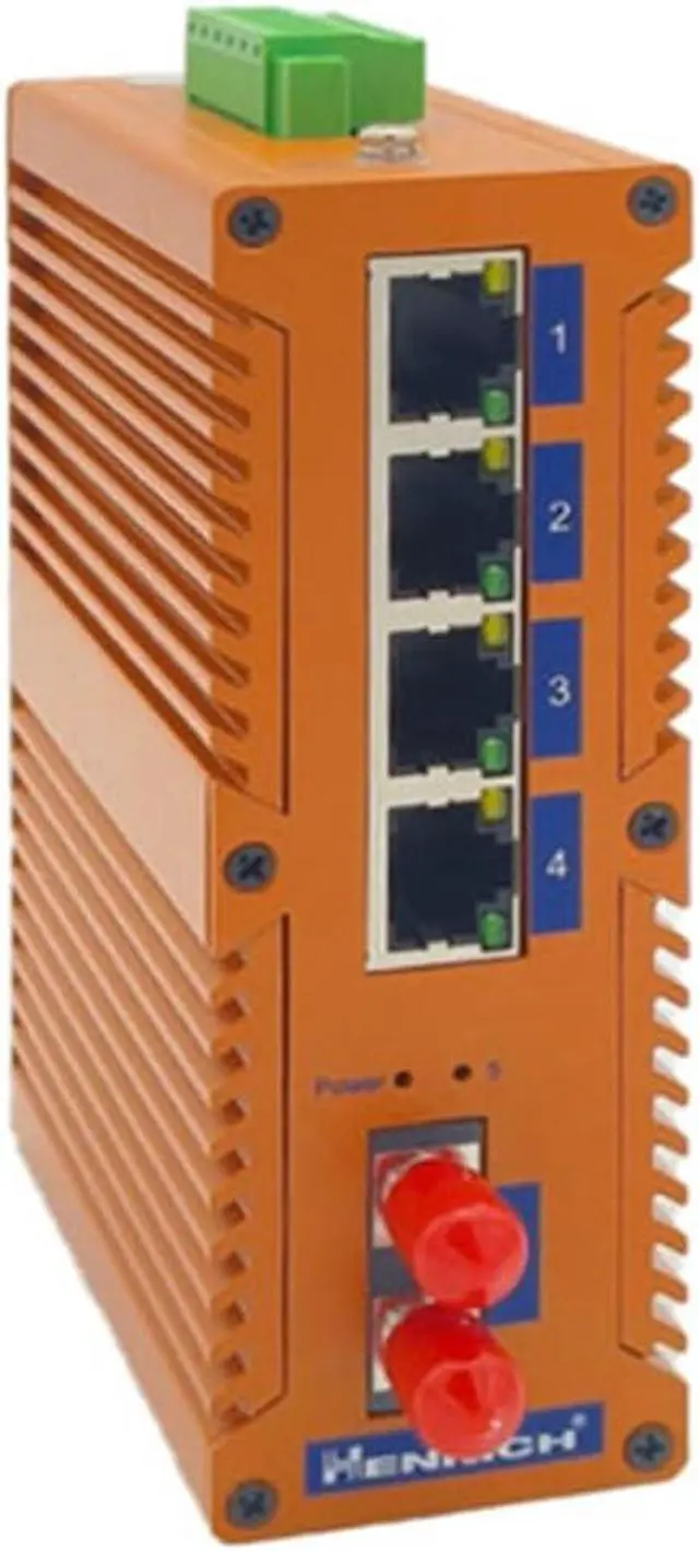 Alt view image 2 of 3 - Henrich 4x100Mbps Copper Port 1 ST Single-Mode Fiber Port Din-Rail Switch