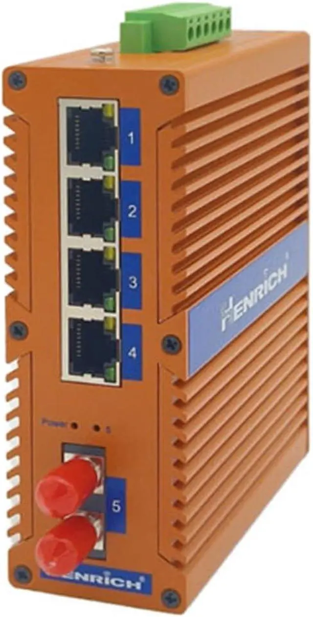 Alt view image 3 of 3 - Henrich 4x100Mbps Copper Port 1 ST Single-Mode Fiber Port Din-Rail Switch