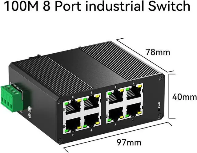 Alt view image 2 of 7 - 8 Port 100Mbps Industrial Switch 10/100M Mini Industry Ethernet Network Switch DIN Rail and Play IP40 Protection
