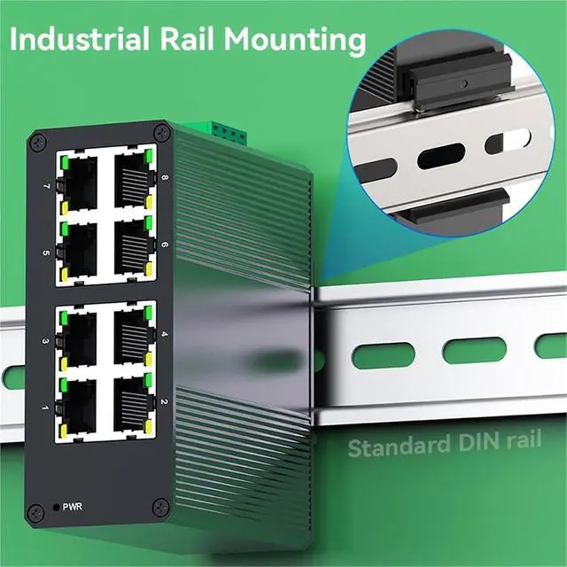 Alt view image 7 of 7 - 8 Port 100Mbps Industrial Switch 10/100M Mini Industry Ethernet Network Switch DIN Rail and Play IP40 Protection