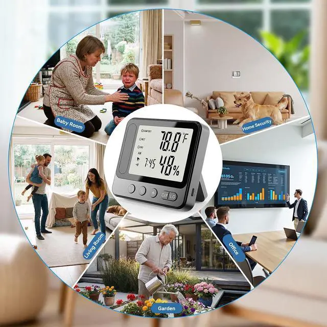 Alt view image 3 of 7 - Hidden Camera Thermometer Hygrometer, 4K Discreet Nanny Camera - WiFi Remote View, Night Vision, Motion Detection,3-in-1 Wireless Spy Camera for Home/Office/Pet (Black)