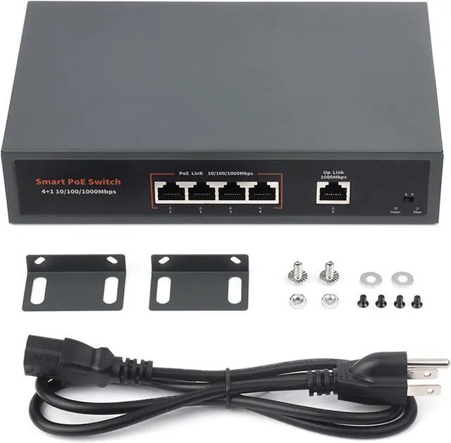 Main image of 120W Gigabit Ethernet PoE Switch, 4X PoE+ Ports, Up to 30W Per Port, 802.3af/at Compliant, Fanless Design, High-Speed 10/100/1000M Ethernet Port, Network Switch PoE