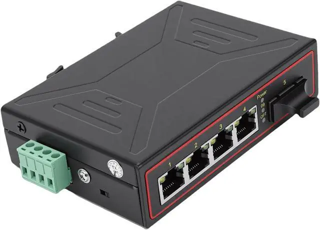 Alt view image 4 of 7 - Denash Ethernet Fiber Media Converter 1 Optical Port 4 Ethernet Ports 10M 100M Din Rail Mount Switch for Long Distance Data Transmission