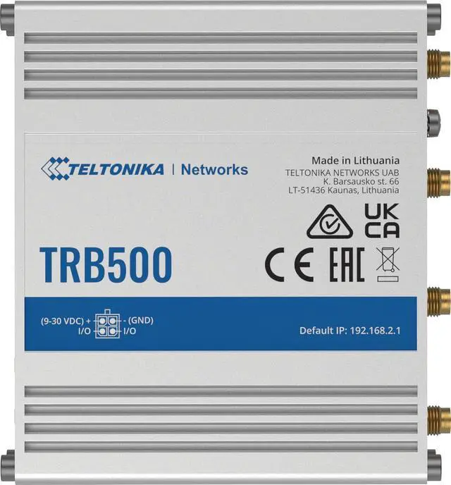 Alt view image 2 of 6 - Teltonika TRB500000200 Model TRB500 Industrial 5G Gateway, Speeds of up to 1 Gbps, 1x Ethernet Port, Auto APN, 2X Configurable Inputs/Outputs, Aluminum Housing, AU PSU; Not for use in USA