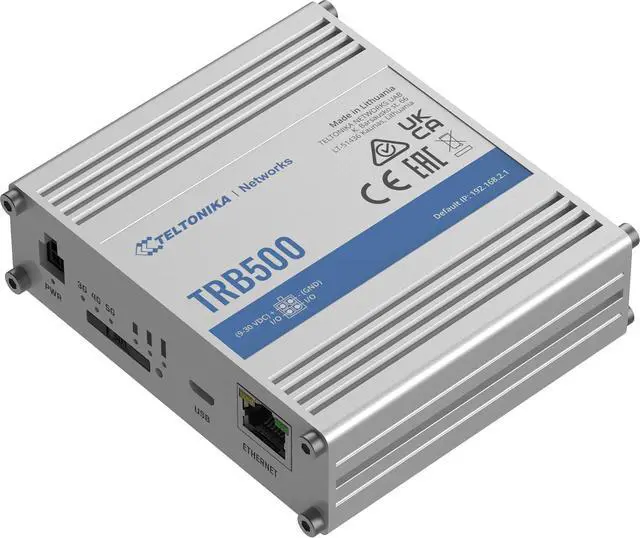 Alt view image 3 of 6 - Teltonika TRB500000200 Model TRB500 Industrial 5G Gateway, Speeds of up to 1 Gbps, 1x Ethernet Port, Auto APN, 2X Configurable Inputs/Outputs, Aluminum Housing, AU PSU; Not for use in USA