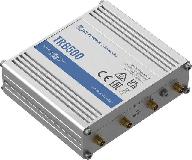 Alt view image 4 of 6 - Teltonika TRB500000200 Model TRB500 Industrial 5G Gateway, Speeds of up to 1 Gbps, 1x Ethernet Port, Auto APN, 2X Configurable Inputs/Outputs, Aluminum Housing, AU PSU; Not for use in USA