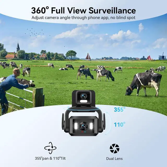 Alt view image 2 of 7 - 4G/5G LTE Cellular Security Camera, 4K Solar Powered Cameras for Home Security, 360° PTZ Outdoor Waterproof Camera with 10X Zoom, Includes 1-Day Free Trial Data SIM & 64GB SD Card (4+4MP)