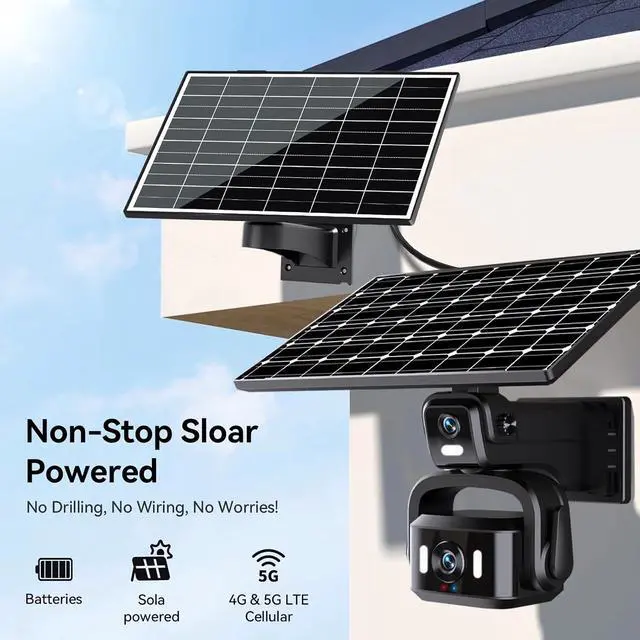 Alt view image 7 of 7 - 4G/5G LTE Cellular Security Camera, 4K Solar Powered Cameras for Home Security, 360° PTZ Outdoor Waterproof Camera with 10X Zoom, Includes 1-Day Free Trial Data SIM & 64GB SD Card (4+4MP)