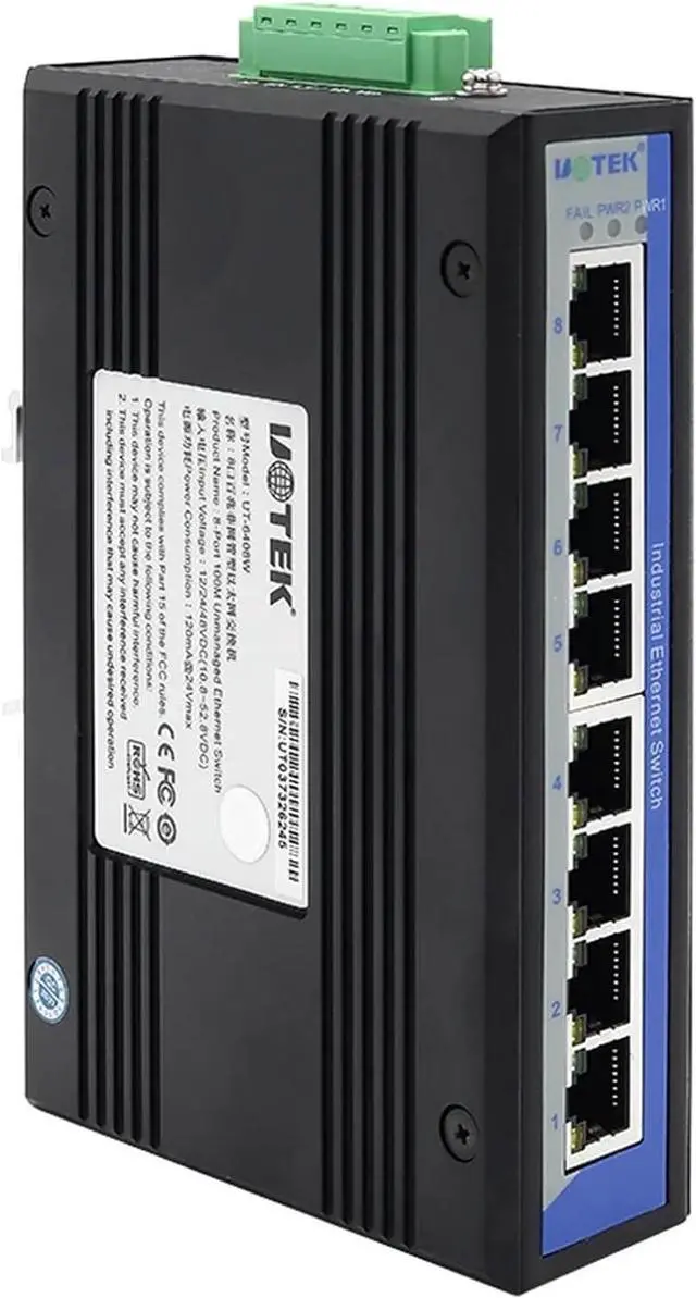 Main image of 1PCS 100M 8 Ports DIN-Rail 2L Unmanaged Industrial Ethernet Network Switch UT-6408W