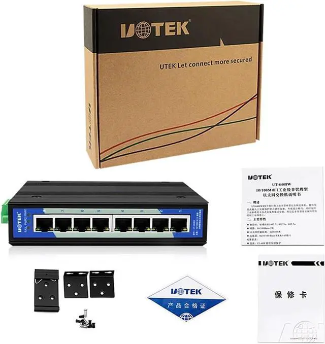 Alt view image 6 of 6 - 1PCS 100M 8 Ports DIN-Rail 2L Unmanaged Industrial Ethernet Network Switch UT-6408W
