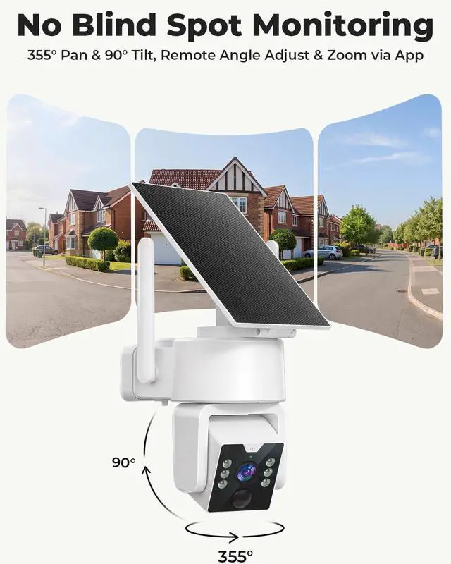 Alt view image 3 of 7 - 4MP Outdoor Security Cameras Solar Powered 360°PTZ, No Subscription, Local Storage, Color Night Vision, 5G & 2.4G WiFi Wireless Camera System for Home Exterior, IP66