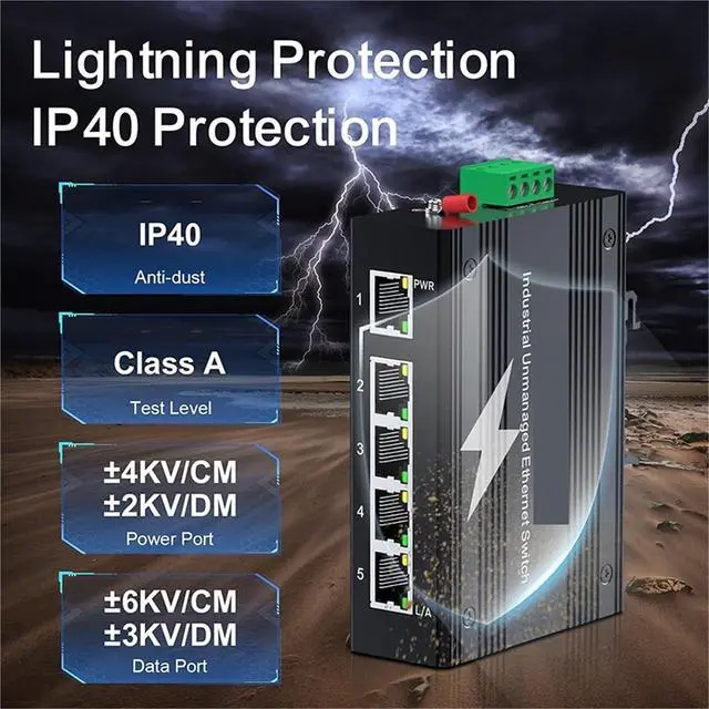 Alt view image 3 of 6 - 5 Port Gigabit Unmanaged Industrial Switch with DIN Rail 15W Power Supply 1000M Ethernet IP40 and Play
