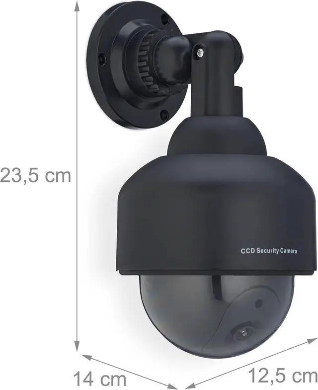 Alt view image 4 of 7 - Relaxdays 2 x Fake Surveillance Camera, Dummy Camera, with Flashing LED, HxWxD: 23.5 x 12.5 x 14 cm, Deterrent, Black