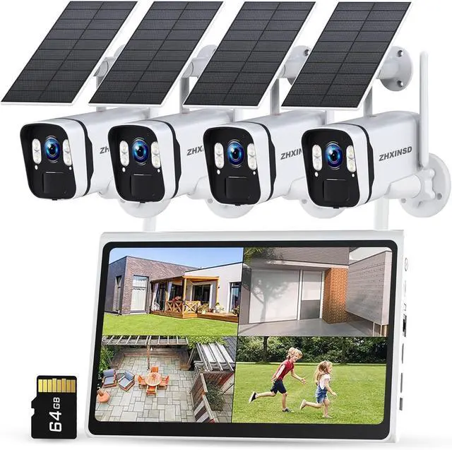 Main image of Solar Security Cameras Wireless Outdoor: 2.5K/4MP UHD Battery Solar Powered Home Security Wifi System with 10" LCD Monitor, 10CH NVR Color Night Vision Smart Motion Alert 2-Way Audio 64GB Storage