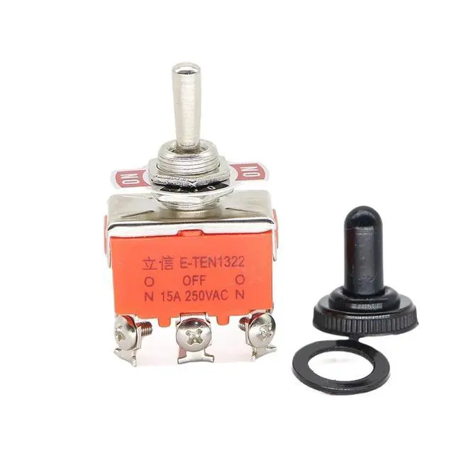 Alt view image 2 of 4 - 1PCS E-TEN1322 15A/250V 6 pin Waterproof Switch Cap On-Off-On Miniature Toggle Switches Orange(E-TEN1322 and Cap)