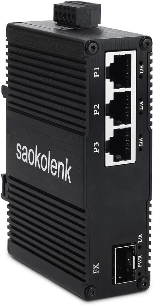 Main image of Industrial 3 Ports Gigabit Ethernet Switch with 1 SFP 9-56V DC Unmanaged 1000M 60W PoE Network Switch Din Rail 3 RJ45 1 SFP Fiber Switch IEEE802.3af/at/bt (60W PoE)