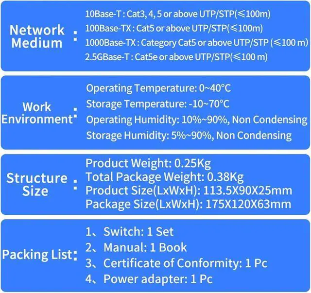 Alt view image 4 of 7 - Network Switch 2.5Gb Network Switch 2.5GBASE-T 4 Port 2.5G RJ45 with 2 Port 10G SFP+ Fanless Unmanaged(US Adapter)