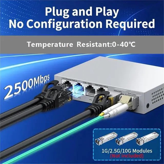 Alt view image 7 of 7 - Network Switch 2.5Gb Network Switch 2.5GBASE-T 4 Port 2.5G RJ45 with 2 Port 10G SFP+ Fanless Unmanaged(US Adapter)